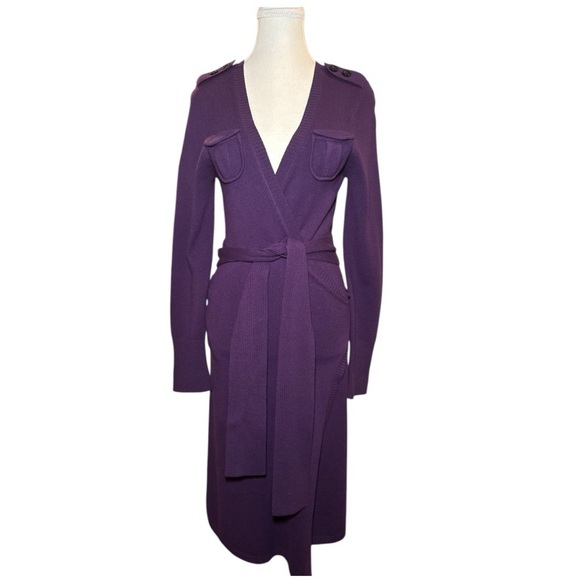 DVF Diane Von Furstenberg Grodnica Wool Cashmere Blend Wrap Dress Purple Sz S - Picture 2 of 9